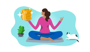 Person practicing mindfulness while holding a stack of coins.