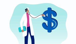 Doctor using a stethoscope on a dollar sign.